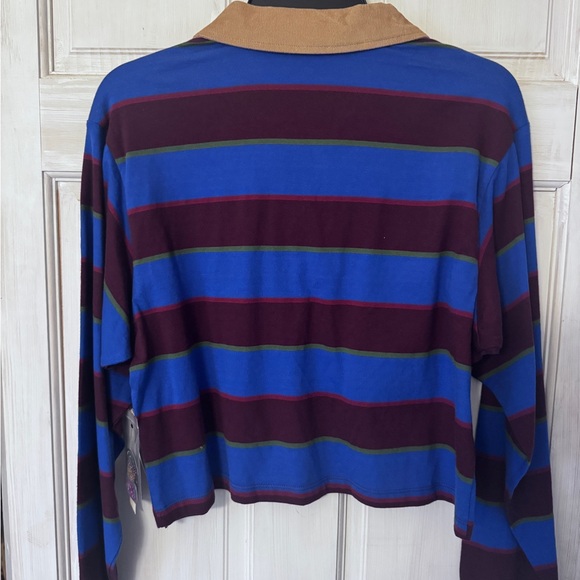 Netflix Stranger Things Cotton Rugby Polo with Blue and Burgundy Stripes. - Picture 4 of 6